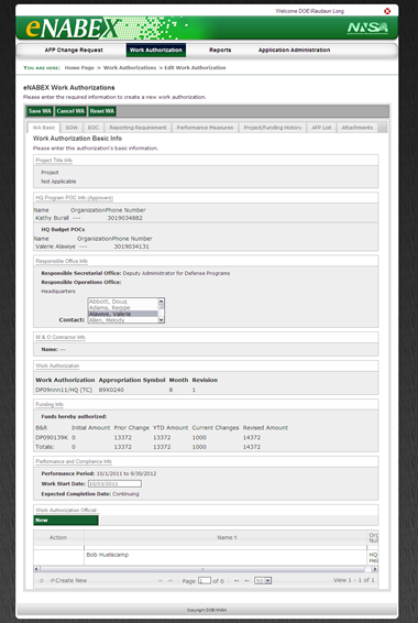 Figure 10: Screenshot of the Edit Work Authorizations page