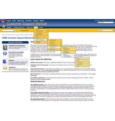 Screenshot OCIO Customer Service Manual menuing system flyouts