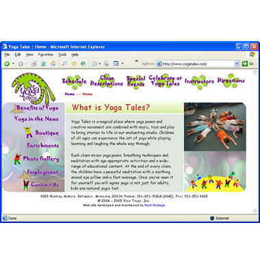 Screenshot of the initial 2004 Yoga Tales homepage