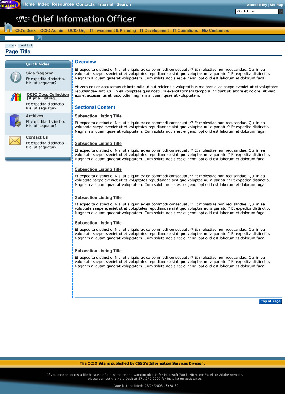 Mock-up of CIO Primary Section Page