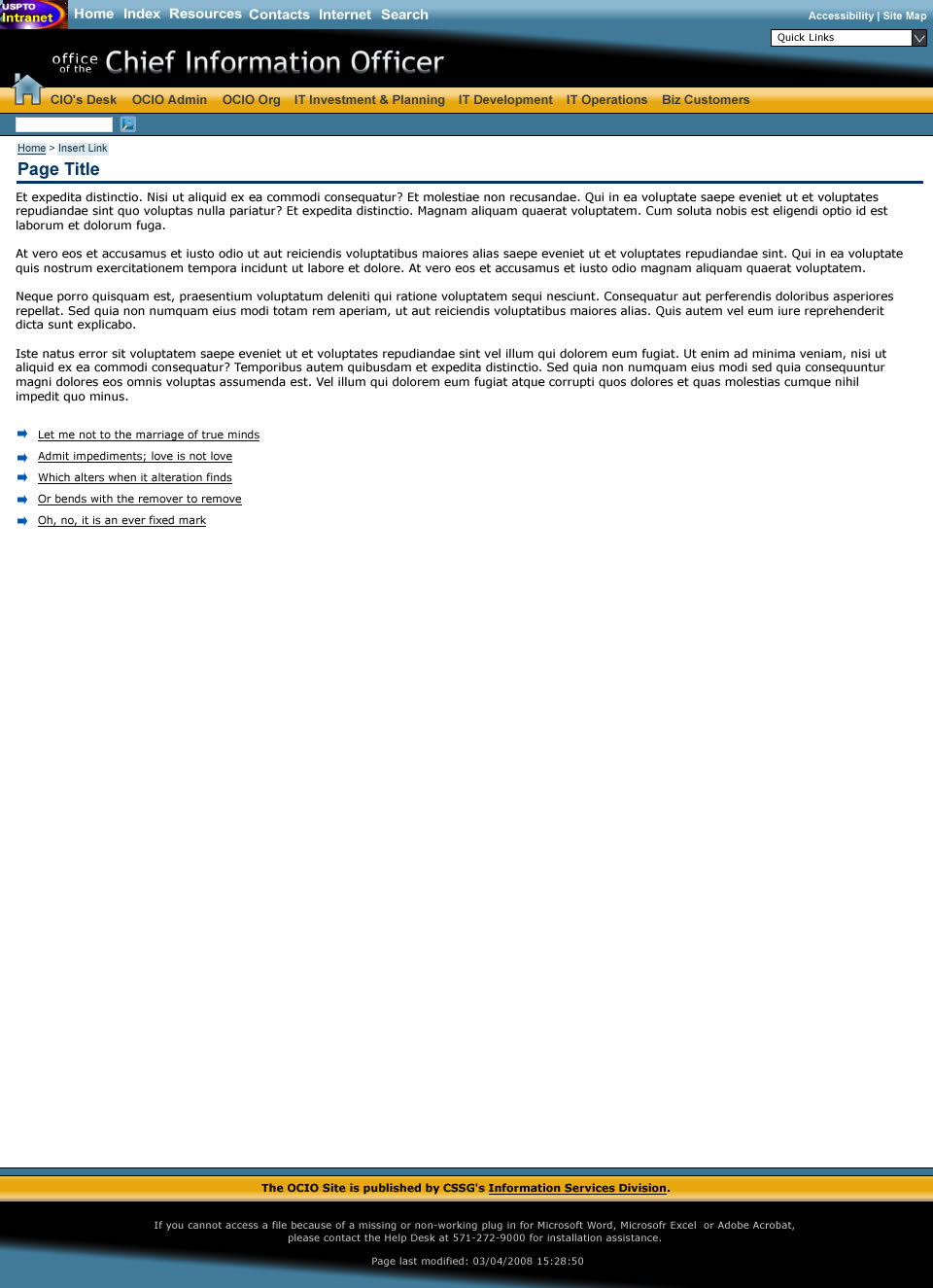 Mock-up of CIO Secondary Section Page